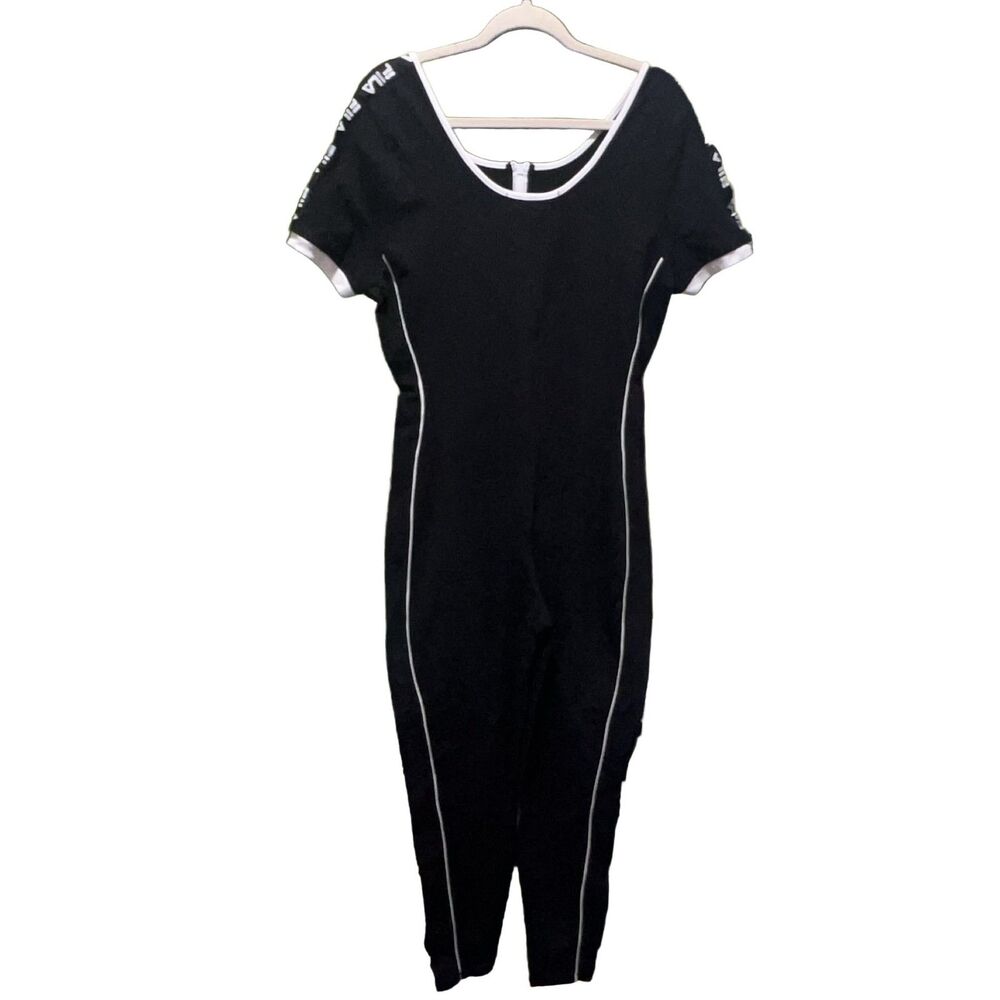 FILA Gina Unitard LW171XS9 Women's L Black White Zip High Neck Activewear